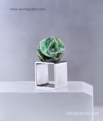 Anillo ESFERA TALLADA - Cuadrado - Esmalte- Brillo - Plata de Ley