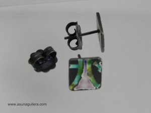 Pendientes RETAZOS de RECUERDOS. Plata de Ley Mate/Envejecida y Esmaltes al Fuego Mates- Vítreos. Piezas ünicas. Asun Aguilera