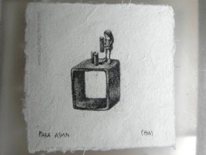 Dibujo a lápiz de mi amigo Chus Charter : Asun construyendo un anillo cuadrado